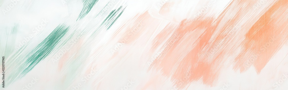 Poster Abstract composition with soft strokes in green and peach on white background creating a gentle visual flow