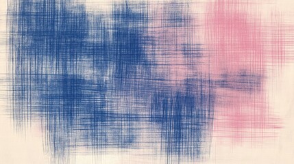 Abstract pencil strokes create a textured canvas in muted blue and pink tones with dashed lines evoking depth and movement