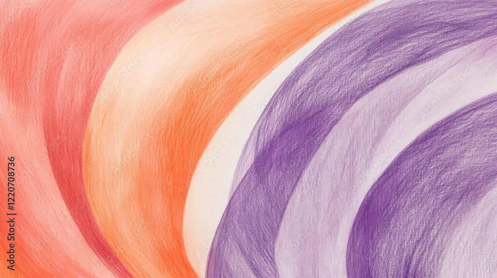 Poster abstract composition of pencil strokes showcasing vibrant hues of orange and purple in flowing patte