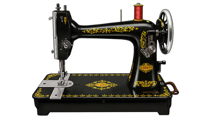 Antique Black Sewing Machine with Gold Accents