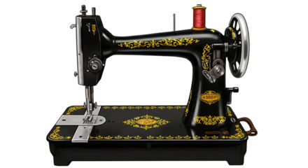 Antique Black Sewing Machine with Gold Accents