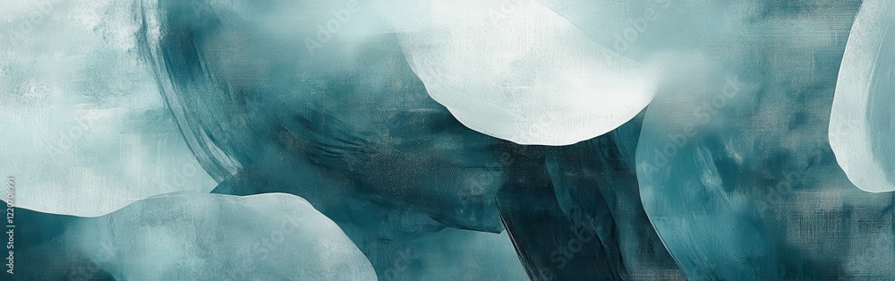 Poster Monochrome teal abstract pattern with fluid shapes and textures creating a sense of depth and movement