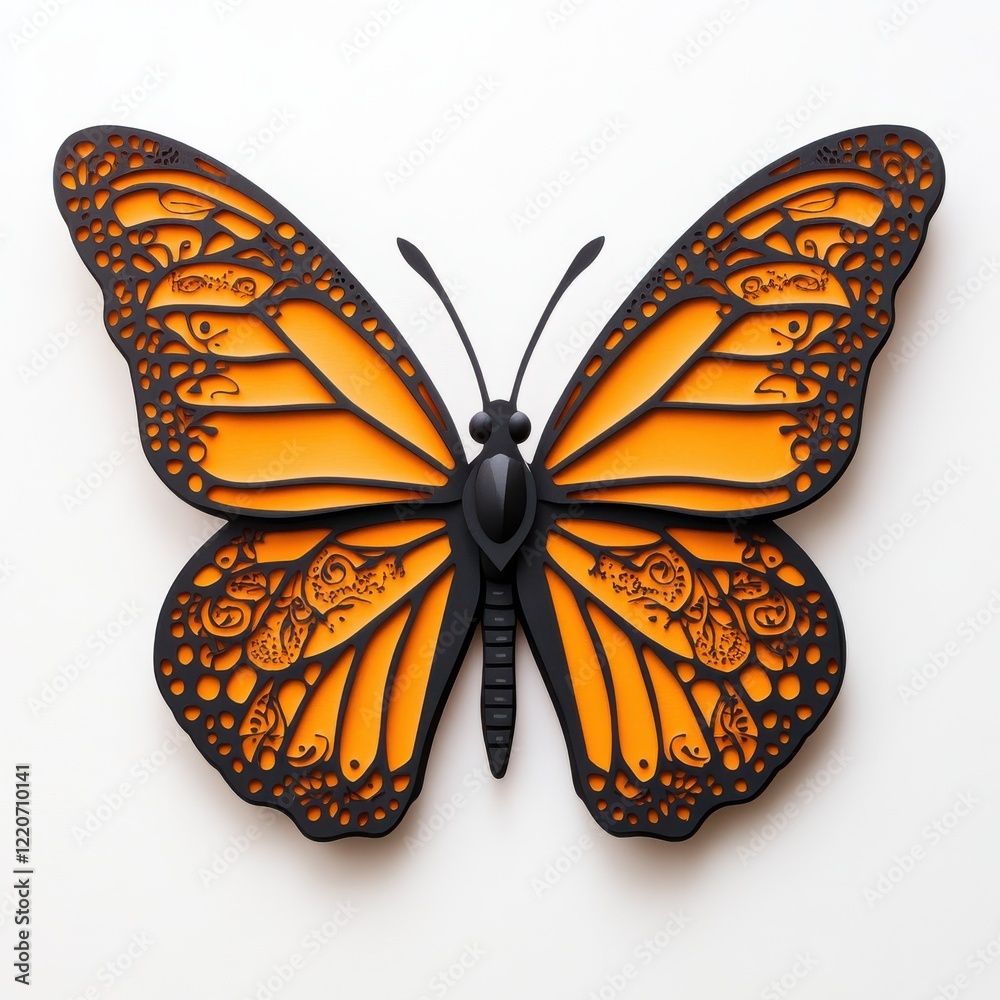 Poster vibrant orange monarch butterfly with intricate patterns on display against a neutral background