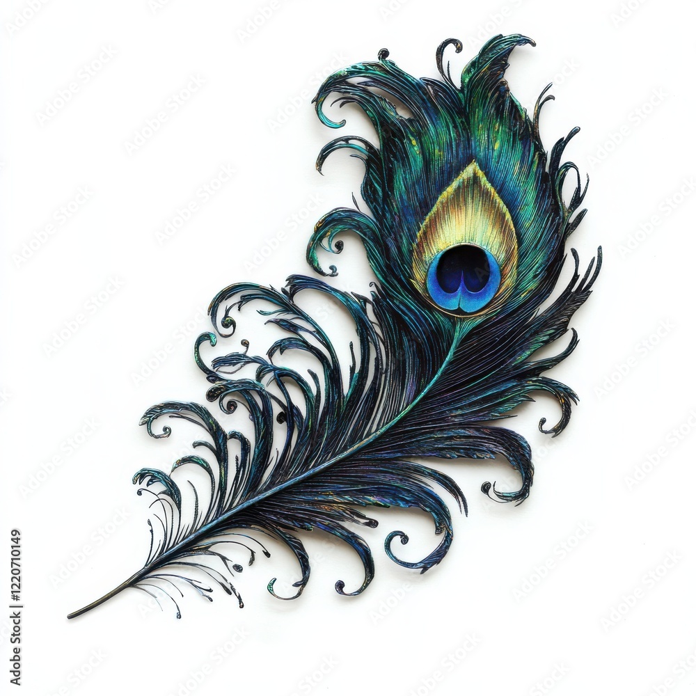 Aufkleber vibrant peacock feather showcasing intricate patterns and vivid colors in a natural display of beaut
