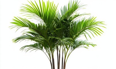 Three Coconut Palm Trees Isolated on White Background, Tropical Nature Theme, Exquisite Foliage, Summer Vibes, Beach Holiday Concept, Vibrant Green Leaves, Perfect for Travel, Generative AI