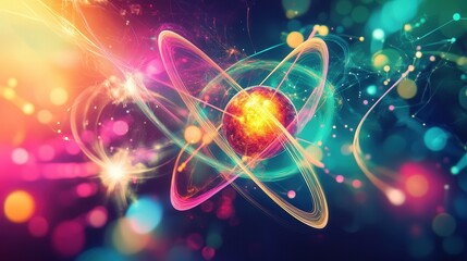 abstract visualization of atoms bonding, with colorful trails representing the exchange of energy.