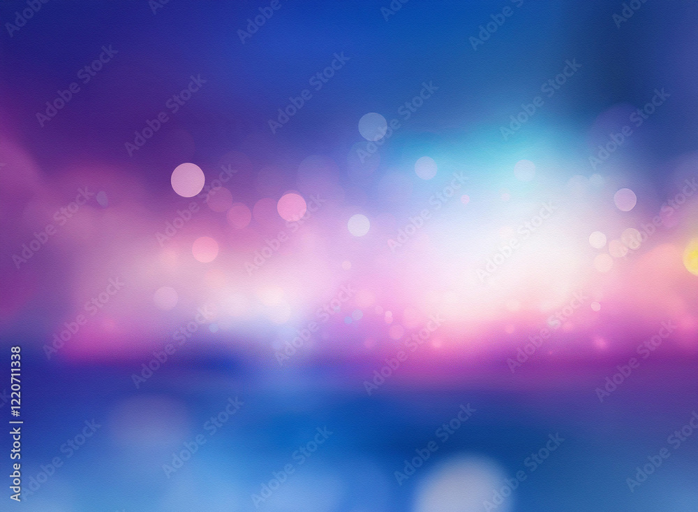 Poster abstract background with grainy texture, soft focus, and vibrant purple, blue, and pink bokeh lights