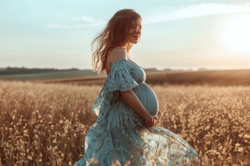 Pregnant woman walking in nature