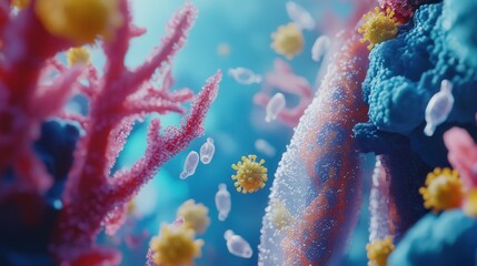 Naklejka premium pathogen invasion in the lungs, depicting how bacteria and viruses travel through the airways to cause respiratory diseases like COVID-
