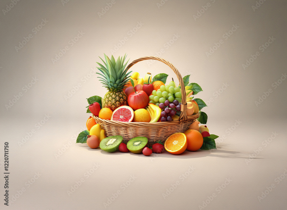 Aufkleber a wicker basket overflows with a vibrant assortment of fresh fruit. the grainy texture of the image 
