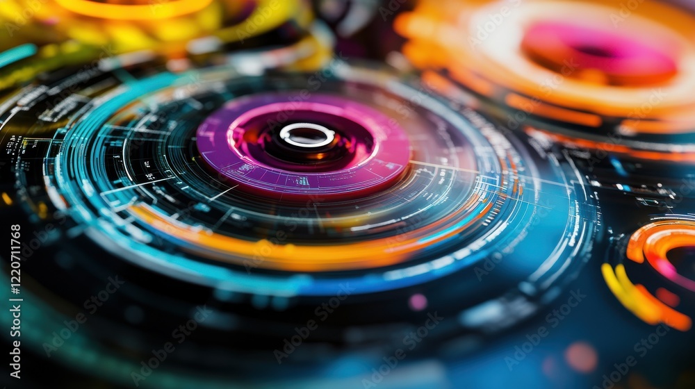 Poster dynamic financial data visualization with vibrant color patterns and intricate designs