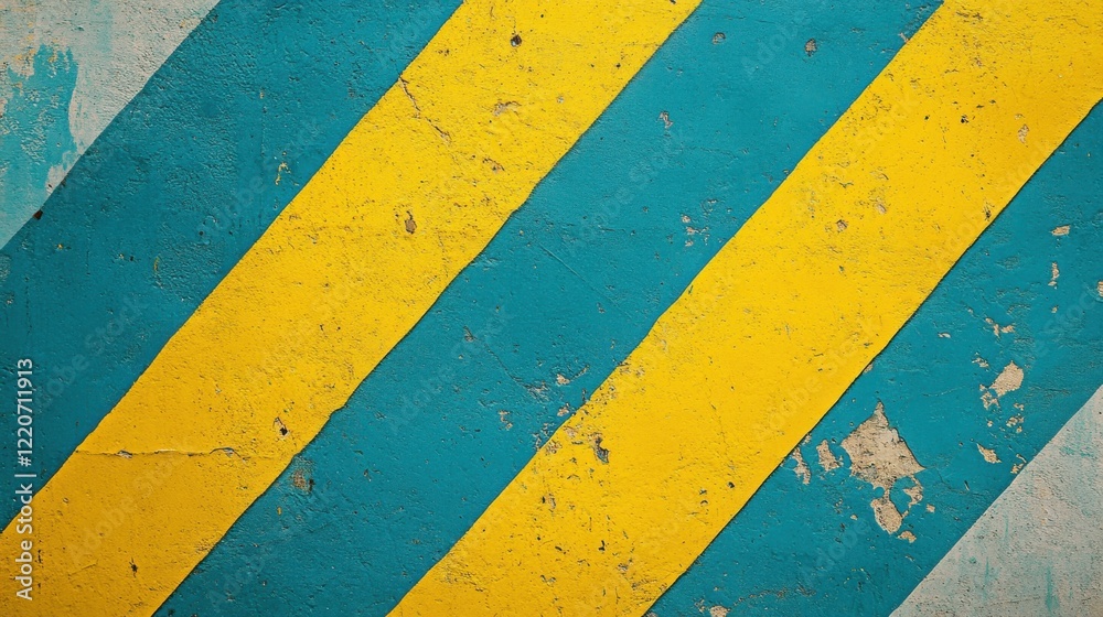 Poster playful diagonal stripe design with yellow and turquoise colors in a textured background