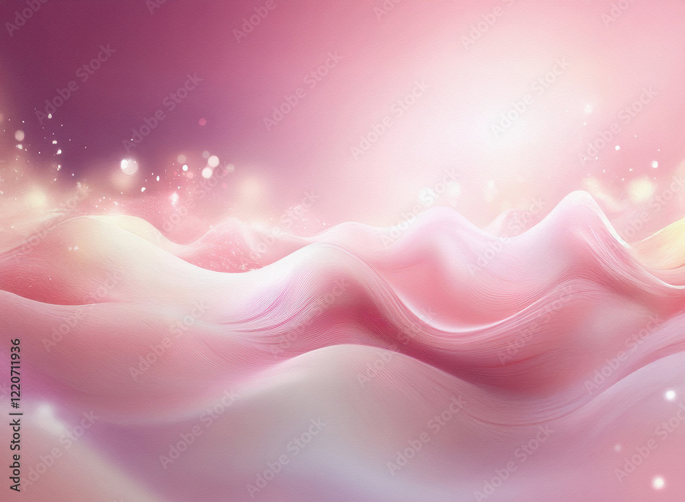 Poster grainy, soft pink waves undulate across a luminous background, creating a dreamy, textured landscape