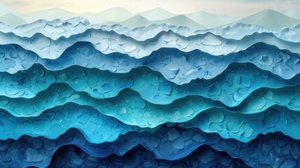 Abstract waves of cool-toned colors like teal, cyan, and indigo, copy space
