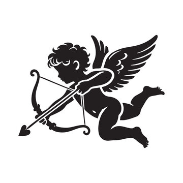 recommend clip art: Cupid shooting an arrow of love for romantic themes - Cupid silhouette - Cupid vector - Cupid illustration - valentine silhouette - love silhouette
                    