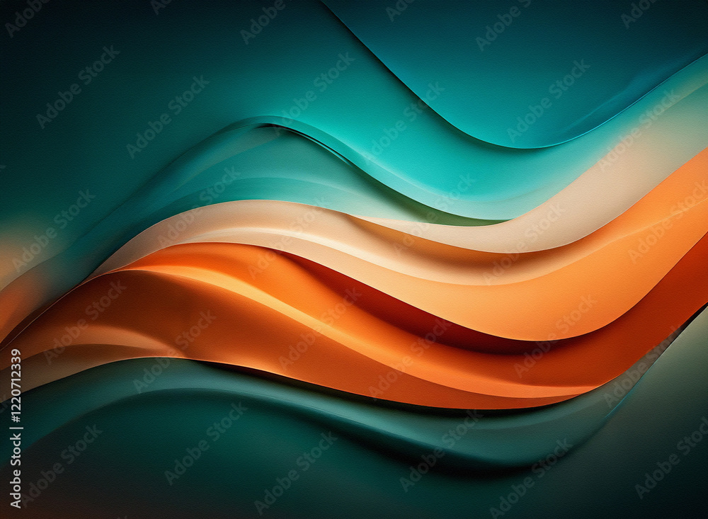 Fototapete abstract image with grainy texture. fluid, wavy lines in teal, orange, and cream blend seamlessly, c
