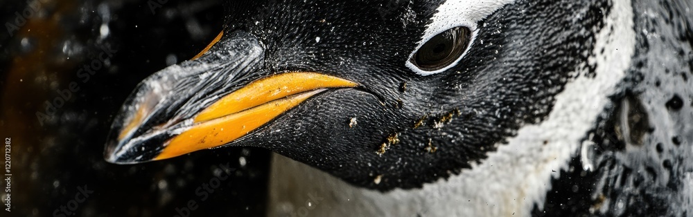 Poster Close-up view of a penguin's face showcasing intricate details and textures in a natural setting