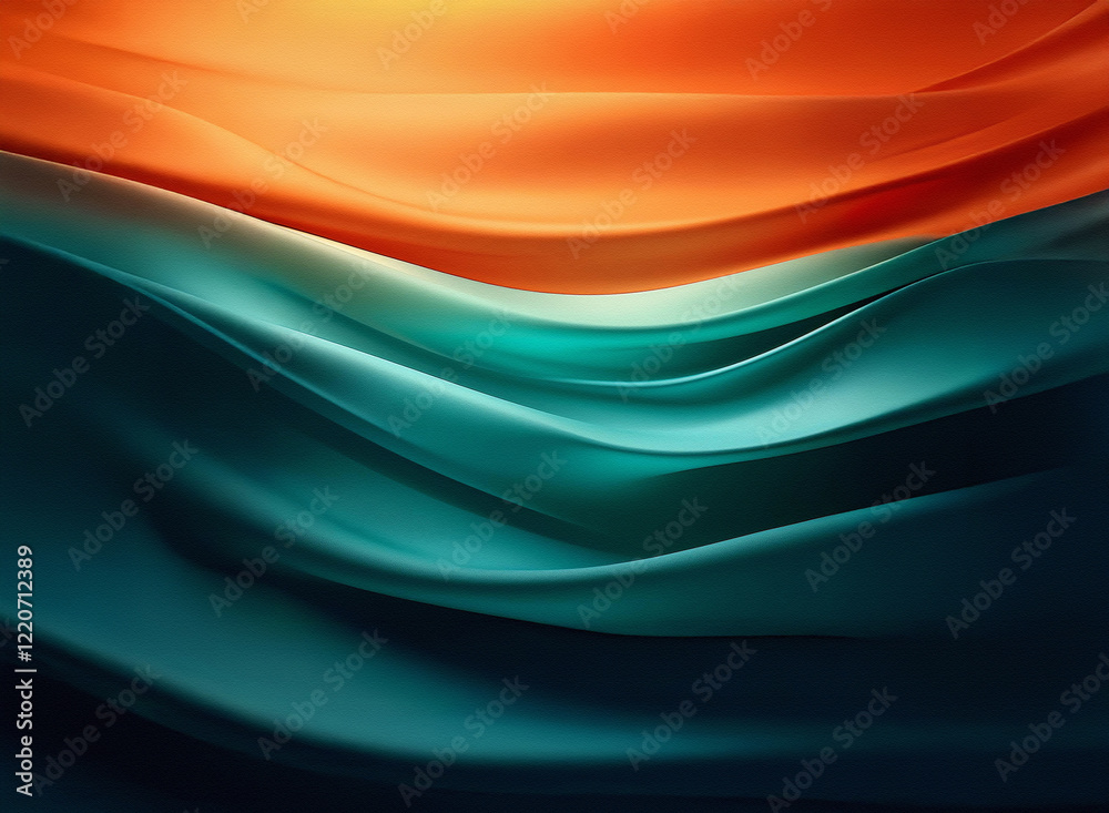 Aufkleber abstract image of flowing, wavy fabric. grainy texture, vibrant teal and orange hues blend seamlessl