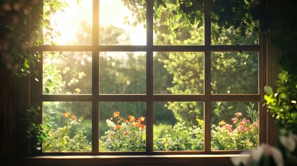 garden view outside through the window