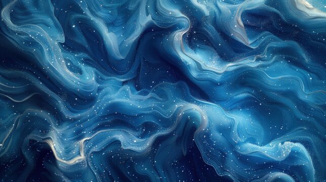 Abstract waves of cool-toned colors like teal, cyan, and indigo, copy space