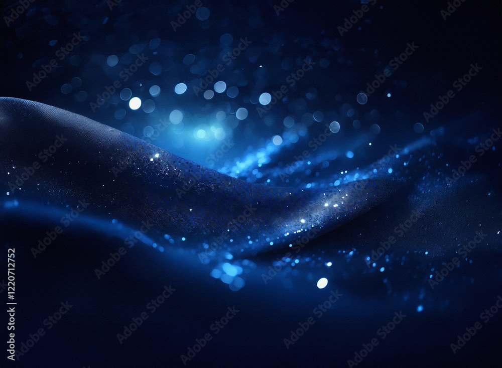 Poster dark blue, grainy texture, shimmering like waves. sparkling lights create a dreamy, ethereal atmosph