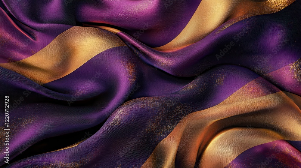 Aufkleber flowing wave design in deep purple and gold creates a rich visual texture for artistic backgrounds