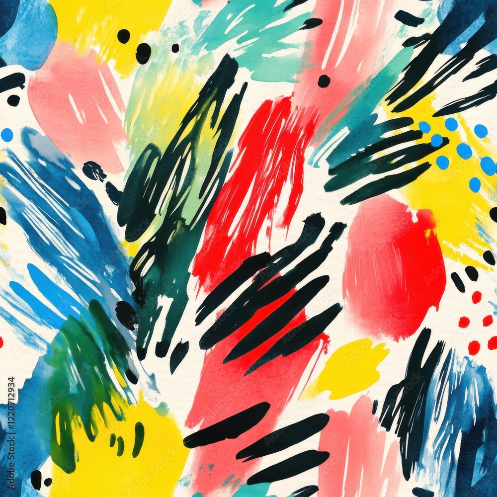 Poster Dynamic watercolor doodles create playful abstract patterns in vibrant colors