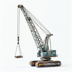 Detailed toy crane with movable parts displayed on a neutral background for showcasing design and functionality