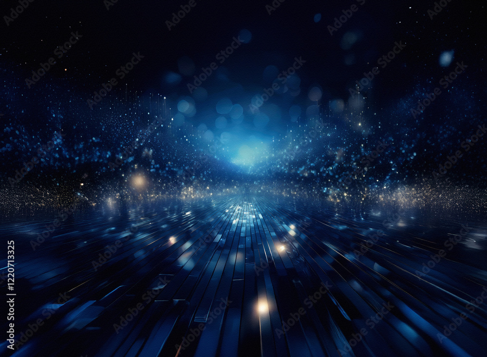 Aufkleber a grainy, textured image depicting a dark blue, abstract tunnel of light and particles. the perspect