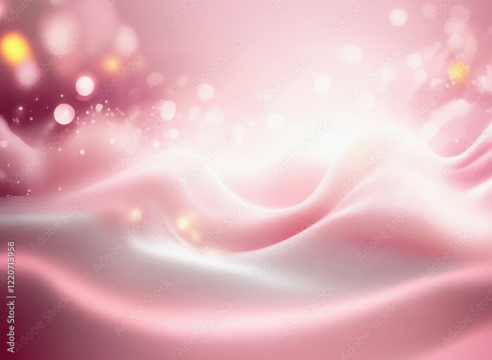 Poster abstract image of soft, pink, flowing waves with a grainy texture and sparkling bokeh lights. a drea