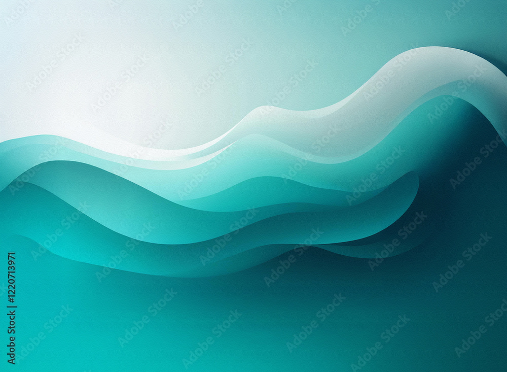Poster Abstract image of flowing, layered teal waves. Grainy texture evokes a sense of depth and movement in the cool color palette.