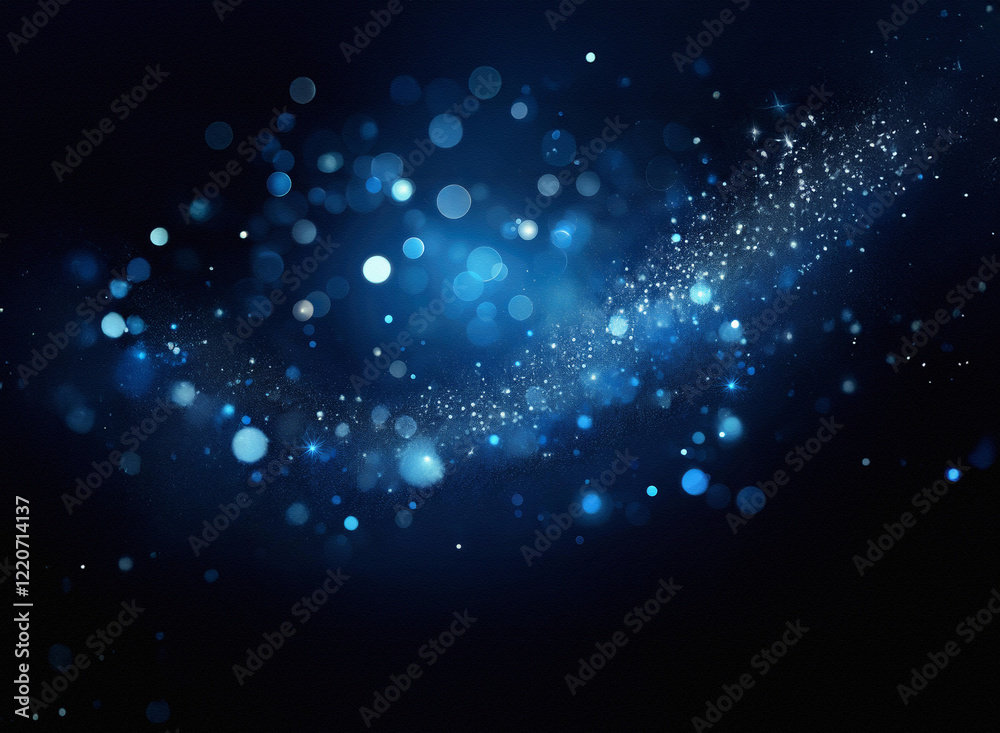 Poster Abstract image with a grainy texture.  A swirling nebula of blue bokeh lights against a dark background, creating a sense of depth and wonder.