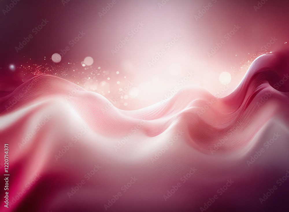Poster grainy texture, soft pink and white waves flow across a dark background, glowing softly with subtle 