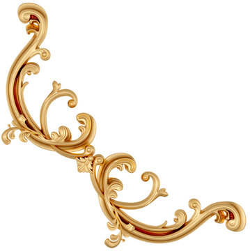 Gold ornament on transparent background, cut out, 3D render