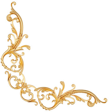 Gold ornament on transparent background, cut out, 3D render