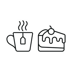 Tea mug drink and cheesecake food icon illustrated in a vibrant and playful cartoon style, bursting with cheerful colors and dynamic details, ideal for casual dining, fun branding, and creative design