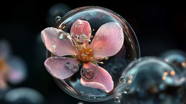 Captivating Close Up of a Pink Flower within Water Bubble
