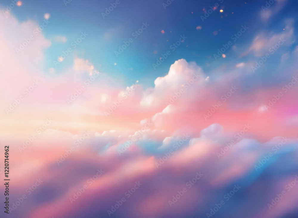 Poster a dreamy, grainy textured sky at sunset. soft pastel pinks, blues, and oranges blend seamlessly, cre