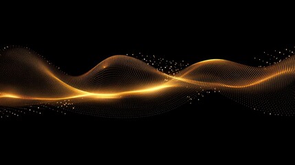 Abstract golden wave flowing on black background.