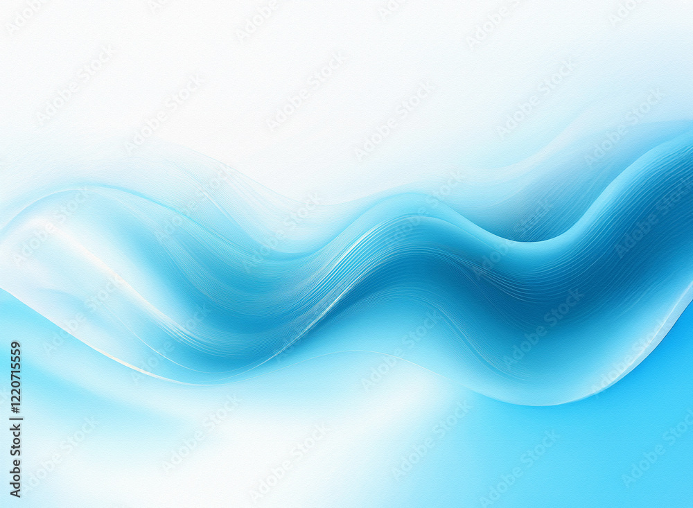 Poster abstract image of flowing, translucent blue waves against a white background. the grainy texture add