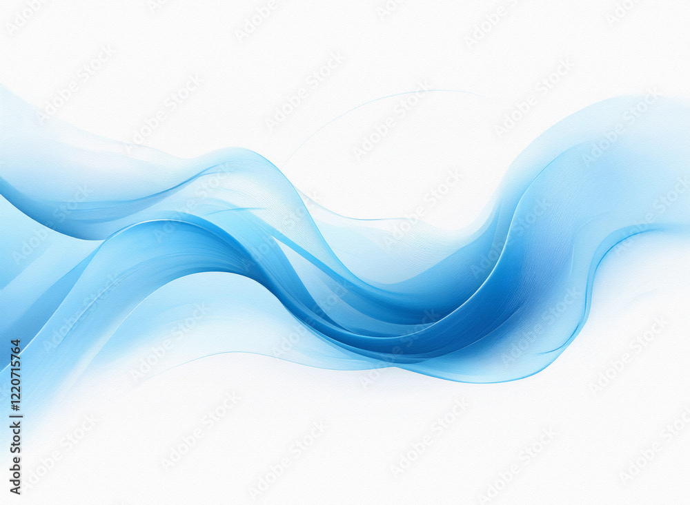 Poster abstract image of flowing, translucent blue waves on a white background. the grainy texture adds dep