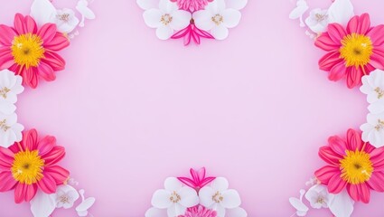Fototapeta premium Flowers wall background. Spring floral on light pastel pink background 4
