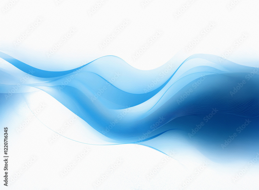 Poster Abstract image of flowing, translucent blue waves on a white background. The grainy texture adds depth and visual interest.