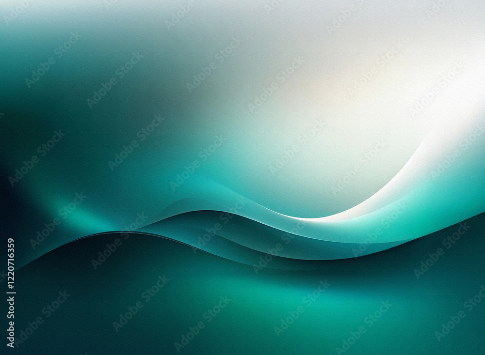Poster Abstract image with grainy texture, featuring teal and white flowing waves.  The color gradient creates a sense of depth and movement.