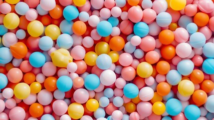 Obraz premium Colorful balls of different sizes. The balls are in a variety of colors, including red, orange, yellow, green, blue, and purple.