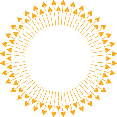 Yellow decorative frame with hearts. Vector illustration.
