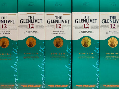 Display of Glenlivet 12-year-old scotch whisky at a liquor store