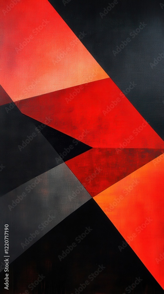 Poster overlapping shapes create a striking contrast of fiery red and deep black to evoke intense emotions 