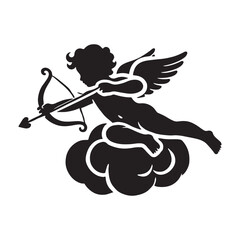 Cupid sitting gracefully on a cloud for Valentine’s themes - Cupid silhouette - Cupid vector - Cupid illustration - valentine silhouette - love silhouette
