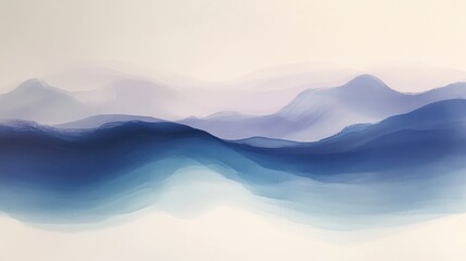 Fototapeta premium Minimalist landscape portrayal with subtle pencil strokes capturing serene mountain silhouettes in soft blues and grays